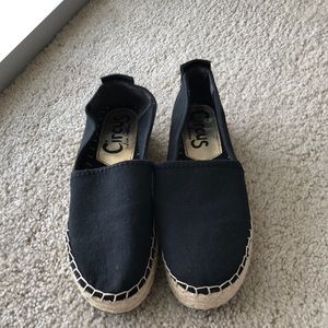 Black espadrille platform slip on shoes